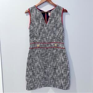 Sail to Sable Black and White Tweed Dress with Red Trim